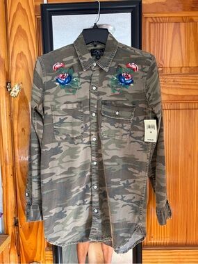 Lucky Brand Embroidered Flowers Camo Utility Jacket